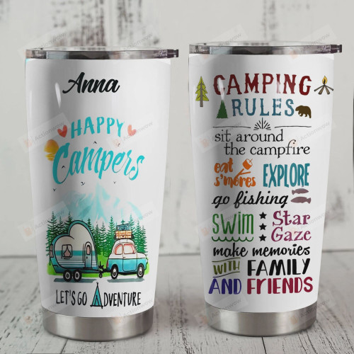 Personalized Camping Rules Sit Around The Campfire Go Fishing Make Memories With Family And Friends Stainless Steel Tumbler, Tumbler Cups For Coffee/Tea, Great Customized Gifts For Birthday Christmas Thanksgiving