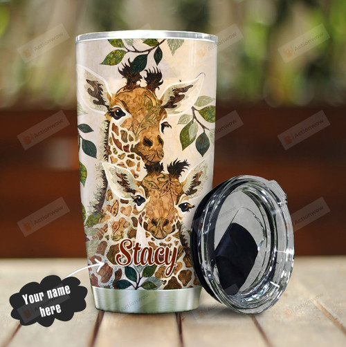 Personalized Giraffe Family Stainless Steel Tumbler Perfect Gifts For Giraffe Lover Tumbler Cups For Coffee/Tea, Great Customized Gifts For Birthday Christmas Thanksgiving