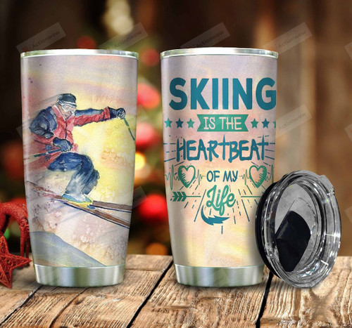 Skiing Is The Heartbeat Of My Life Stainless Steel Tumbler, Tumbler Cups For Coffee/Tea, Great Customized Gifts For Birthday Christmas Thanksgiving