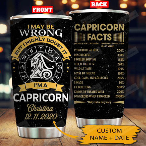 Personalized Zodiac Capricorn Facts Stainless Steel Tumbler Perfect Gifts For Zodiac Lover Tumbler Cups For Coffee/Tea, Great Customized Gifts For Birthday Christmas Thanksgiving