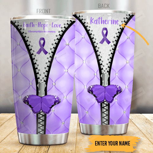 Personalized Fibromyalgia Faith Hope Love Stainless Steel Tumbler Perfect Gifts For Fibromyalgia Tumbler Cups For Coffee/Tea, Great Customized Gifts For Birthday Christmas Thanksgiving