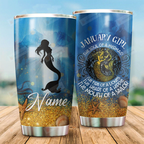 Personalized Mermaid January Girl The Soul Of A Mermaid Stainless Steel Tumbler Perfect Gifts For Mermaid Lover Tumbler Cups For Coffee/Tea, Great Customized Gifts For Birthday Christmas Thanksgiving