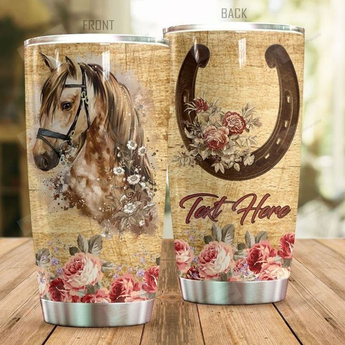 Personalized Horse And Horsehoe Stainless Steel Tumbler, Tumbler Cups For Coffee/Tea, Great Customized Gifts For Birthday Christmas Thanksgiving