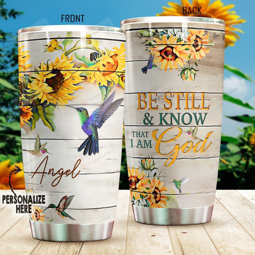 Personalized Hummingbird Be Still And Know That I Am Gold Stainless Steel Tumbler, Tumbler Cups For Coffee/Tea, Great Customized Gifts For Birthday Christmas Thanksgiving