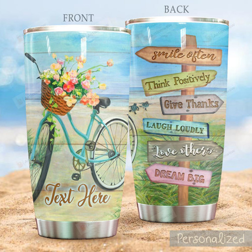 Personalized Cycling Smile Often Think Positively Give Thanks Laugh Loudly Love Others Dream Big Stainless Steel Tumbler, Tumbler Cups For Coffee/Tea, Great Customized Gifts For Birthday Christmas Thanksgiving