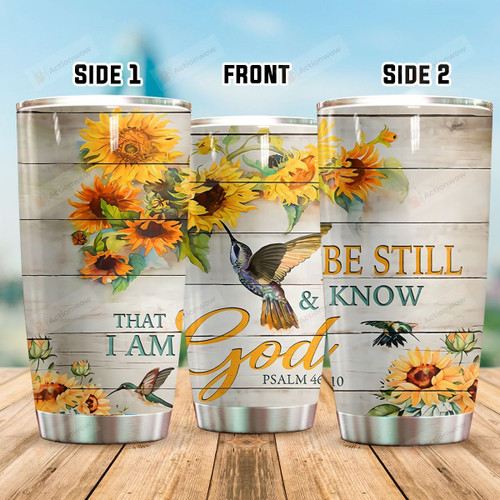Hummingbird Sunflower I Am God Stainless Steel Tumbler Perfect Gifts For Hummingbird Lover Tumbler Cups For Coffee/Tea, Great Customized Gifts For Birthday Christmas Thanksgiving
