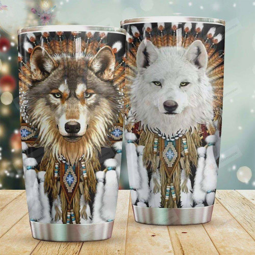 Native American Wolf Stainless Steel Tumbler, Tumbler Cups For Coffee/Tea, Great Customized Gifts For Birthday Christmas Thanksgiving