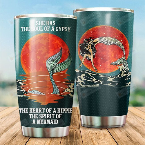 Mermaid She Has The Heart Of A Hippie And The Spirit Of A Mermaid Stainless Steel Tumbler, Tumbler Cups For Coffee/Tea, Great Customized Gifts For Birthday Christmas Thanksgiving