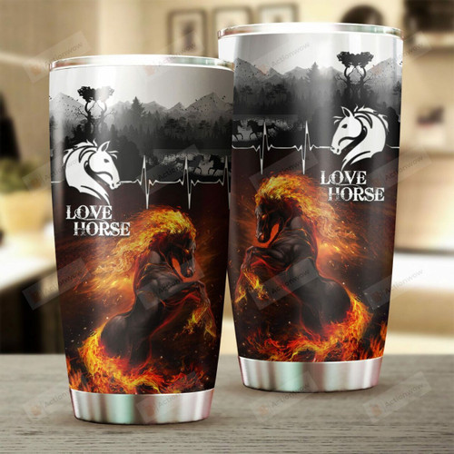 Love Horse Black Horse On Fire Dark Horse Theme Stainless Steel Tumbler, Tumbler Cups For Coffee/Tea, Great Customized Gifts For Birthday Christmas Thanksgiving Anniversary Housewarming Horse Lovers