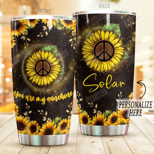 Personalized Hippie Symbol Sunflower Stainless Steel Tumbler Perfect Gifts For Sunflower Lover Tumbler Cups For Coffee/Tea, Great Customized Gifts For Birthday Christmas Thanksgiving