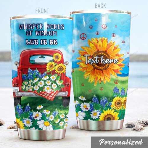 Personalized Hippie Symbol Sunflower Red Truck Whisper Words Of Wisdom Stainless Steel Tumbler Perfect Gifts For Hippie Tumbler Cups For Coffee/Tea, Great Customized Gifts For Birthday Christmas Thanksgiving