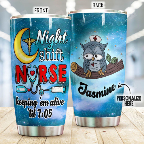 Personalized Nurse Owl Night Shift Nurse Stainless Steel Tumbler Perfect Gifts For Nurse Tumbler Cups For Coffee/Tea, Great Customized Gifts For Birthday Christmas Thanksgiving