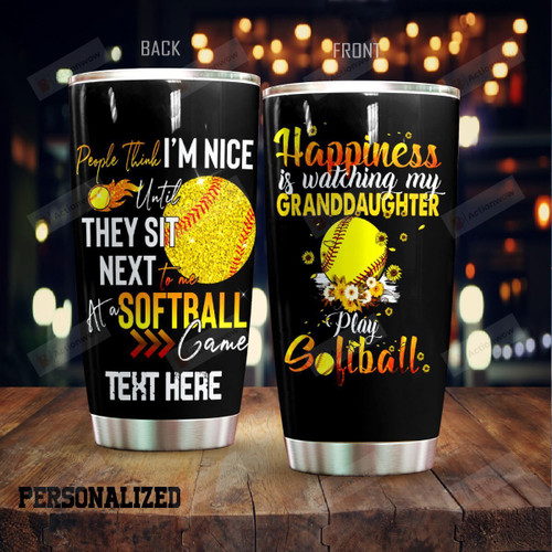 Personalized Softball Watching My Granddaughter Play Softball Stainless Steel Tumbler Perfect Gifts For Softball Lover Tumbler Cups For Coffee/Tea, Great Customized Gifts For Birthday Christmas Thanksgiving
