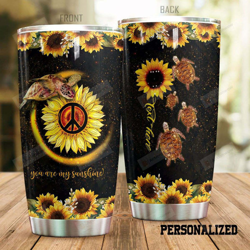 Personalized Sea Turtle Sunflower You Are My Sunshine Glitter Stainless Steel Tumbler Perfect Gifts For Sunflower Lover Tumbler Cups For Coffee/Tea, Great Customized Gifts For Birthday Christmas Thanksgiving