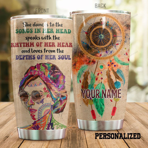 Personalized Native American Dreamcatcher She Dances To The Songs In Her Head Stainless Steel Tumbler Perfect Gifts For Native American Culture Lover Tumbler Cups For Coffee/Tea, Great Customized Gifts For Birthday Christmas Thanksgiving
