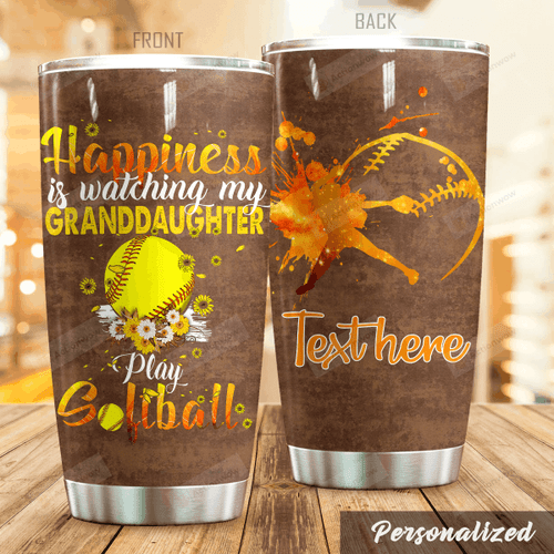 Personalized Softball Happiness Is Watching My Granddaughter Stainless Steel Tumbler Perfect Gifts For Teacher Lover Tumbler Cups For Coffee/Tea, Great Customized Gifts For Birthday Christmas Thanksgiving