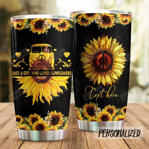 Personalized Hippie Van Sunflower Just A Girl Who Loves Sunflowers Stainless Steel Tumbler Perfect Gifts For Hippie Tumbler Cups For Coffee/Tea, Great Customized Gifts For Birthday Christmas Thanksgiving
