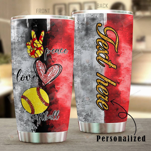 Personalized Peace Love Softball Stainless Steel Tumbler Tumbler Cups For Coffee/Tea Great Customized Gifts For Birthday Christmas Thanksgiving Perfect Gifts For Softball Lovers