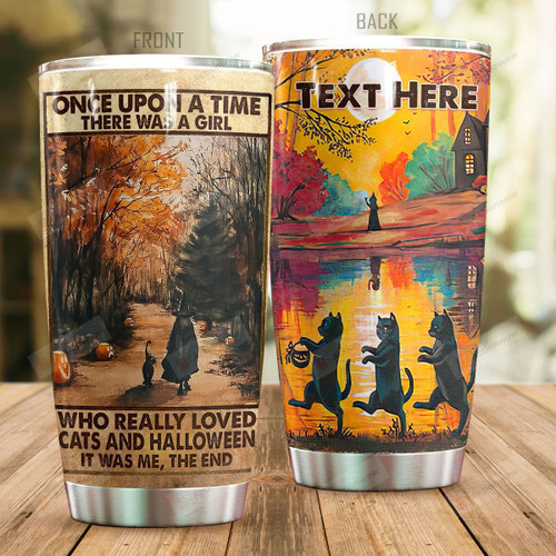 Personalized Black Cat Halloween Once Upon A Time Stainless Steel Tumbler Perfect Gifts For Black Cat Lover Tumbler Cups For Coffee/Tea, Great Customized Gifts For Birthday Christmas Thanksgiving Halloween
