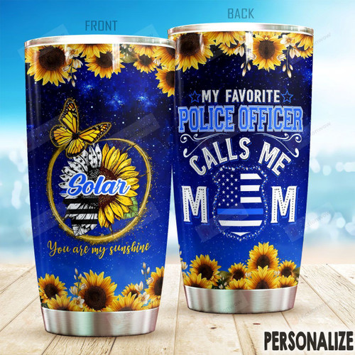 Personalized Police Mom Sunflower My Favorite Police Officer Stainless Steel Tumbler Perfect Gifts For Police Tumbler Cups For Coffee/Tea, Great Customized Gifts For Birthday Christmas Thanksgiving Mother's Day