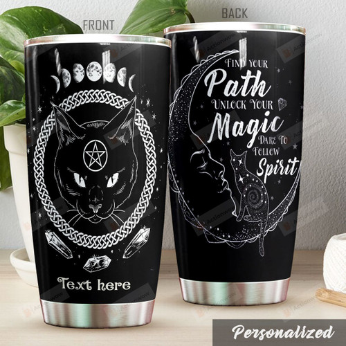 Personalized Black Cat Dare To Follow Spirit Stainless Steel Tumbler Perfect Gifts For Black Cat Lover Tumbler Cups For Coffee/Tea, Great Customized Gifts For Birthday Christmas Thanksgiving