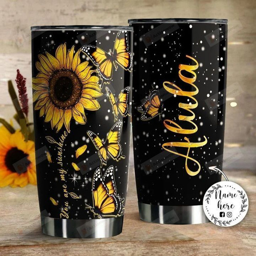 Personalized Sunflower Monarch Butterfly You Are My Sunshine Stainless Steel Tumbler Perfect Gifts For Butterfly Lover Tumbler Cups For Coffee/Tea, Great Customized Gifts For Birthday Christmas Thanksgiving