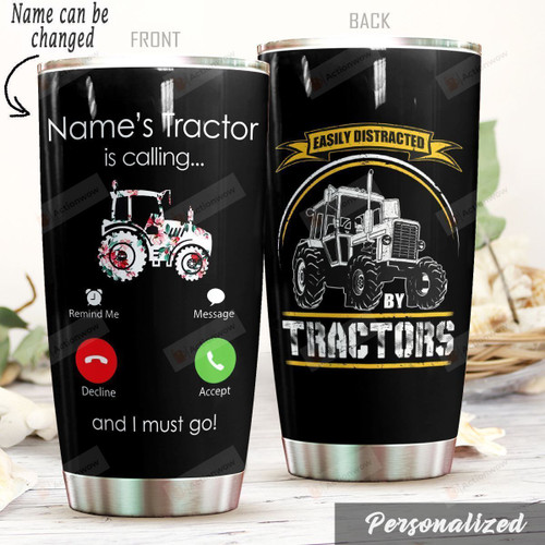 Personalized Easily Distracted By Tractor Stainless Steel Tumbler Tumbler Cups For Coffee/Tea Great Customized Gifts For Birthday Christmas Thanksgiving Perfect Gifts For Tractor Lovers