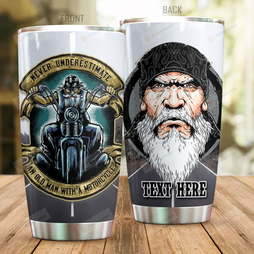 Personalized An Old Man With A Motorbike Stainless Steel Tumbler Perfect Gifts For Motorcycle Lover Tumbler Cups For Coffee/Tea, Great Customized Gifts For Birthday Christmas Thanksgiving