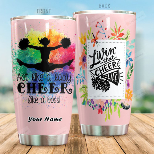 Personalized Cheerleading Act Like A Lady Cheer Like A Boss Stainless Steel Tumbler Perfect Gifts For Cheerleading Lover Tumbler Cups For Coffee/Tea, Great Customized Gifts For Birthday Christmas Thanksgiving