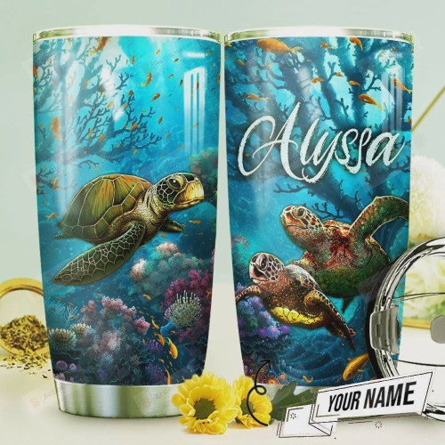 Personalized Sea Turtle In The Ocean Stainless Steel Tumbler, Tumbler Cups For Coffee/Tea, Great Customized Gifts For Birthday Christmas Thanksgiving