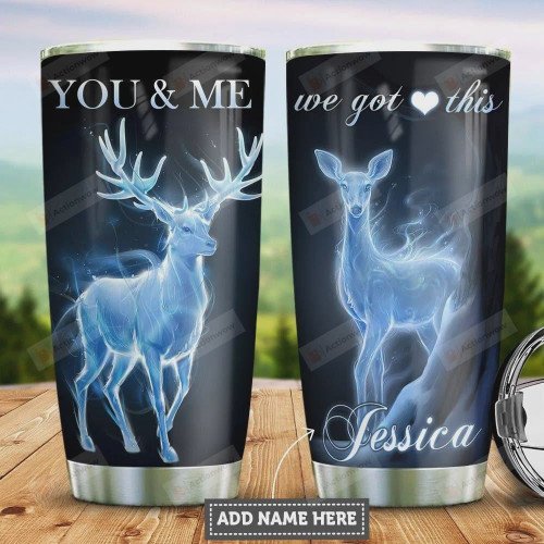 Personalized Deer Couple Stainless Steel Tumbler Cup For Coffee And Tea, Great Customized Gift For Birthday Thanksgiving Christmas
