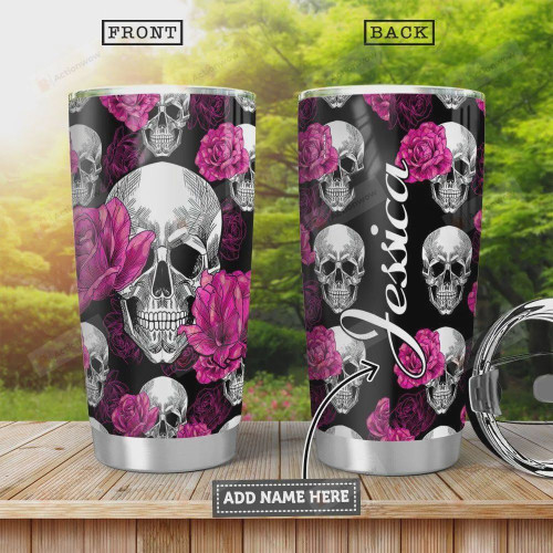Personalized Rose Skull Stainless Steel Vacuum Insulated Tumbler 20 Oz, Gifts For Birthday Christmas Thanksgiving, Perfect Gifts For Skull Lovers, Coffee/ Tea Tumbler, Black Tumbler