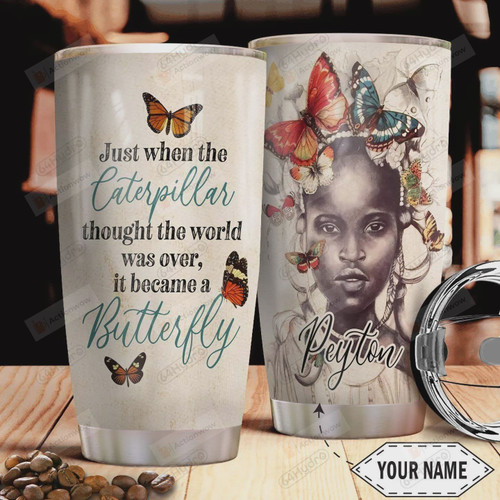 Personalized Black Woman , Caterpillar, Butterfly, Stainless Steel Vacuum Insulated, 20 Oz Tumbler Cups For Coffee/Tea, Great Customized Gifts For Birthday Christmas Thanksgiving