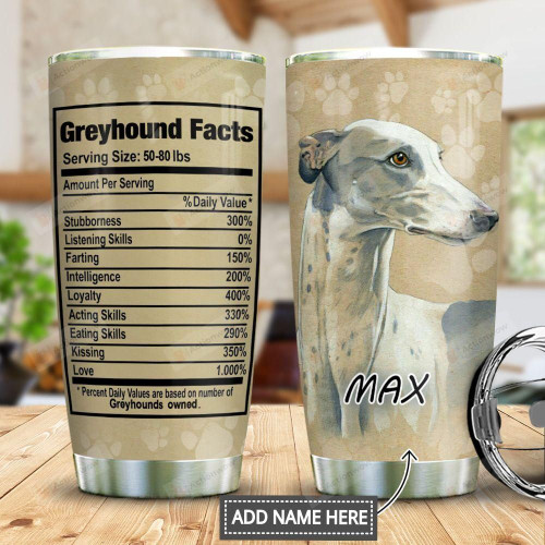 Personalized Greyhound Facts Dog Footprints Stainless Steel Tumbler, Tumbler Cups For Coffee/Tea, Great Customized Gifts For Birthday Christmas Thanksgiving