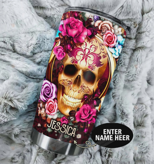 Personalized Skull With Rose Stainless Steel Vacuum Insulated Tumbler 20 Oz, Gifts For Birthday Christmas Thanksgiving, Perfect Gifts For Skull Lovers, Coffee/ Tea Tumbler