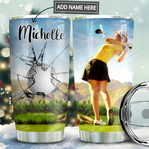 Personalized Golf Girl Broke The Glass Stainless Steel Tumbler, Tumbler Cups For Coffee/Tea, Great Customized Gifts For Birthday Christmas Thanksgiving
