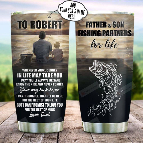 Father And Son Fishing Personalized Tumbler Cup, To My Son, Tumbler Cups For Coffee/Tea, Stainless Steel Vacuum Insulated Tumbler 20 Oz, Great Gifts For Son On Birthday Christmas - Love, Dad
