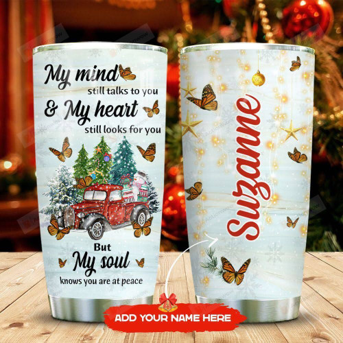 Butterfly Red Truck Christmas Personalized Tumbler Cup, Stainless Steel Insulated Tumbler 20 Oz, My Mind Will Talks To You, Travel Tumbler, Best Gifts For Trucker- Great Christmas Gifts