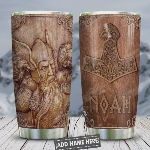 Wooden Style Vikings Personalized Tumbler Cup, Viking Man, Wooden Color Stainless Steel Vacuum Insulated Tumbler 20 Oz, Best Gifts For Viking Lovers, Gifts For Birthday Christmas Thanksgiving