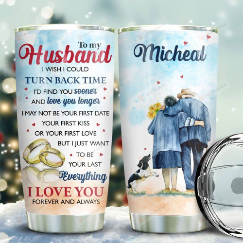 Old Couple Border Collie Personalized Tumbler Cup To My Husband I Wish I Could Turn Back Time Stainless Steel Vacuum Insulated Tumbler 20 Oz Best Gifts For Husband On Valentine Anniversary