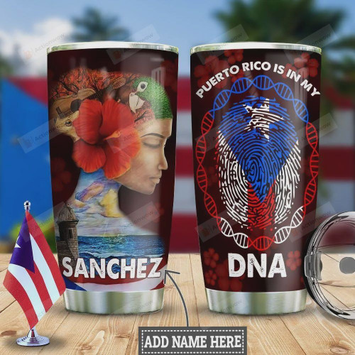 Personalized Puerto Rico Is In My DNA Girl Tumbler Cup Stainless Steel Tumbler, Tumbler Cups For Coffee/Tea, Great Customized Gifts For Birthday Christmas
