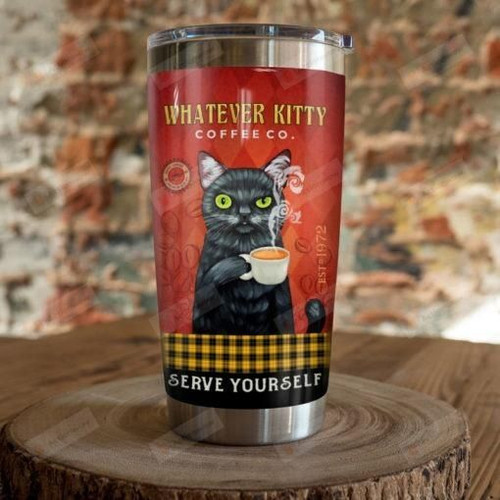 Whatever Kitty Coffee Co. Stainless Steel Vacuum Insulated Double Wall Travel Tumbler With Lid, Tumbler Cups For Coffee/Tea, Perfect Gifts For Birthday Christmas Thanksgiving