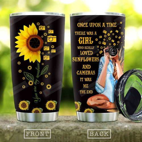 Camera Sunflower Tumbler Cup, A Girl Who Really Loved Sunflowers And Cameras, Stainless Steel Insulated Tumbler 20 Oz, Great Gifts For Birthday Christmas, Best Gifts For Photographer, For Girl