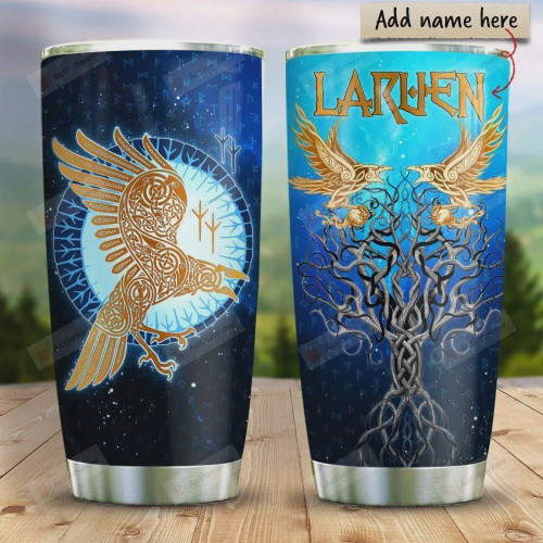 Vikings Raven Personalized Tumbler Cup, Eagle, Blue Stainless Steel Vacuum Insulated Tumbler 20 Oz, Perfects Gifts For  Birthday Christmas Thanksgiving, Coffee/ Tea Tumbler With Lid