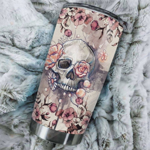Rose Flowers Sugar Skull, Stainless Steel Vacuum Insulated, 20 Oz Tumbler Cups For Coffee/Tea, Great Customized Gifts For Birthday Christmas Thanksgiving