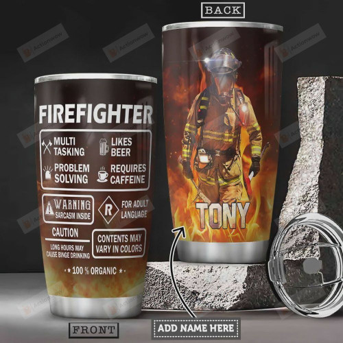 Personalized FireFighter, Multi Tasking, Problem Solving, Likes Beer, Requires Caffeine, Stainless Steel Vacuum Insulated, 20 Oz Tumbler Cups For Coffee/Tea, Perfect Gifts For FireFighter Lovers