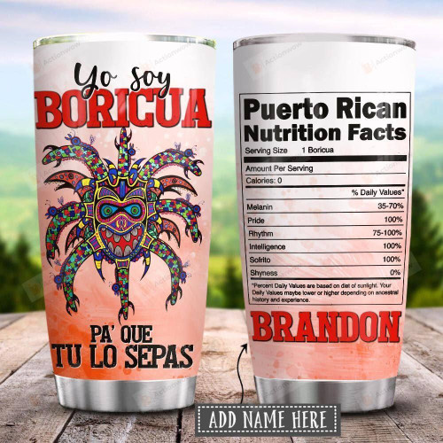Puerto Rican Boricua Vejigante Nutrition Facts Personalized Tumbler Cup Stainless Steel Insulated Tumbler 20 Oz Tumbler For Coffee/ Tea Best Gifts For Birthday Christmas Thanksgiving