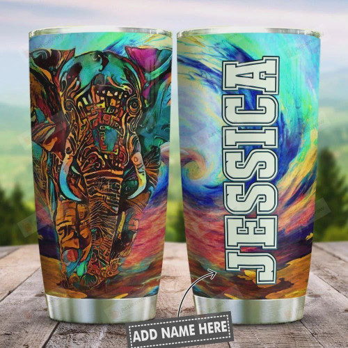 Abstract Art Elephant Personalized Tumbler Cup Stainless Steel Vacuum Insulated Tumbler 20 Oz Best Gifts For Birthday Christmas Thanksgiving Great Gift  For Elephant Lovers