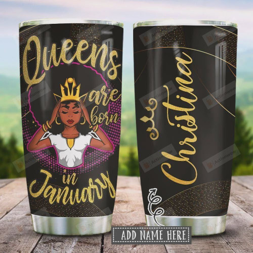 A Queen Was Born January Personalized Tumbler Cup Stainless Steel Vacuum Insulated Tumbler 20 Oz  Coffee/ Tea Tumbler With Lid Best Gifts For Birthday Christmas  Unique Gifts For Black Girl