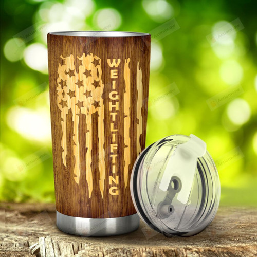Weightlifting Wood Grain Tumbler Stainless Steel Tumbler, Tumbler Cups For Coffee/Tea, Great Customized Gifts For Birthday Christmas Thanksgiving, Anniversary